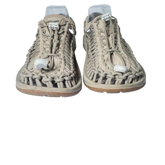 Keen Uneek Sandals Mens US 10 Gray Suede Walking Hiking Woven Bungee White Logo - Picture 3 of 16
